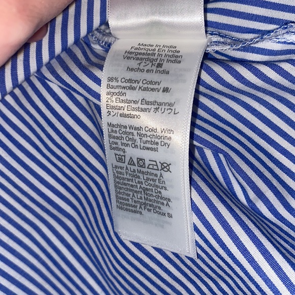 NWT Jcrew Factory banker blue stripe ruffle cotton-blend blouse ft.darts, size M - Picture 5 of 14